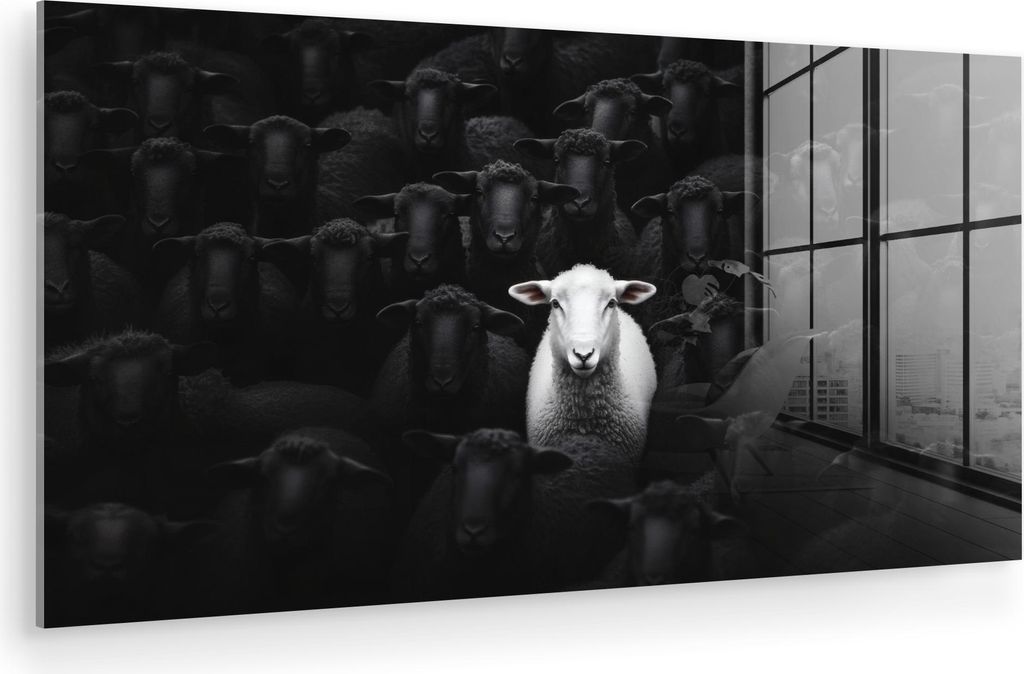 MuchoWow Glasbilder - Bilder auf Wandbild - Foto auf Glas Schafe - Weiß - Dunkelheit 40x20 cm Wanddekoration aus Glas - Acrylglasbild - Acrylbilde...