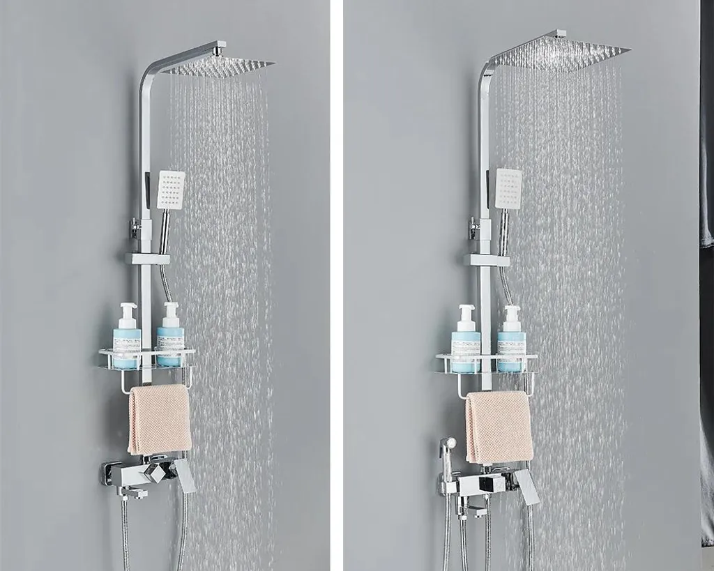 Colonne de douche avec mitigeur bi-commande et pommeau inox bleu