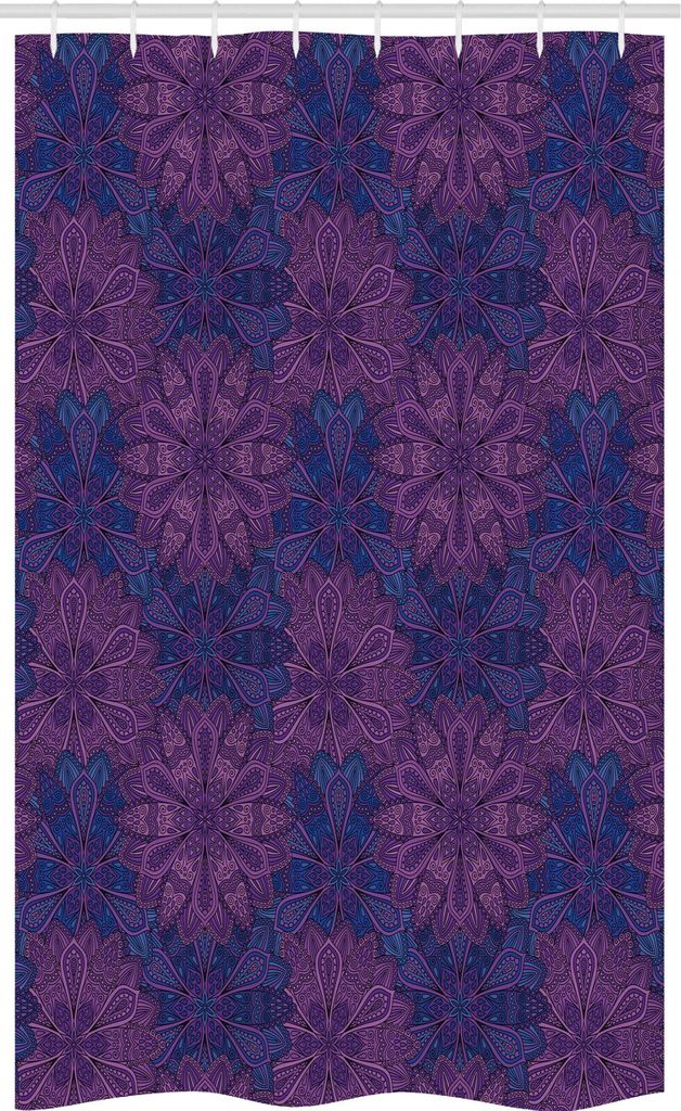 ABAKUHAUS Ethnisch Schmaler Duschvorhang, Paisley Blume, Badezimmer Deko Set aus Stoff mit Haken, 120 x 180 cm, Dunkelblau Violett