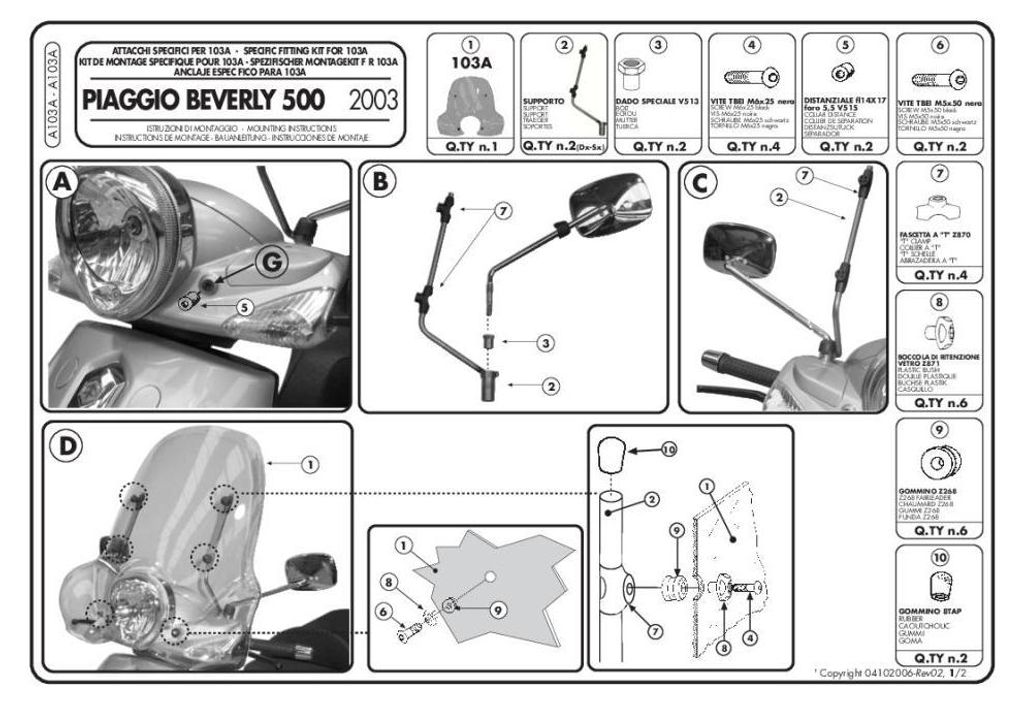 Kit attacchi parabrezza per 103A per PIAGGIO Immagine del prodotto 