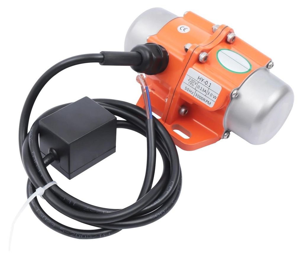 Industrieller Vibrationsmotor - Elektrischer Rüttelmotor - 30 W - 3000 U/min - 25 kg Vibrationskraft - IP65 - 14×10,6×6,9 cm - Orange/Schwarz