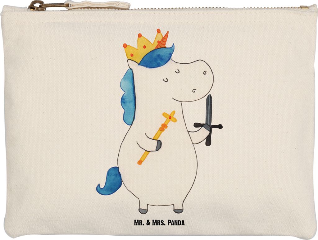 Mr. & Mrs. Panda Kulturtasche Einhorn König mit Schwert Größe M - Weiß - Geschenk, Schlampermäppchen, Unicorn, Federmappe, Mittelalter, Einhö...
