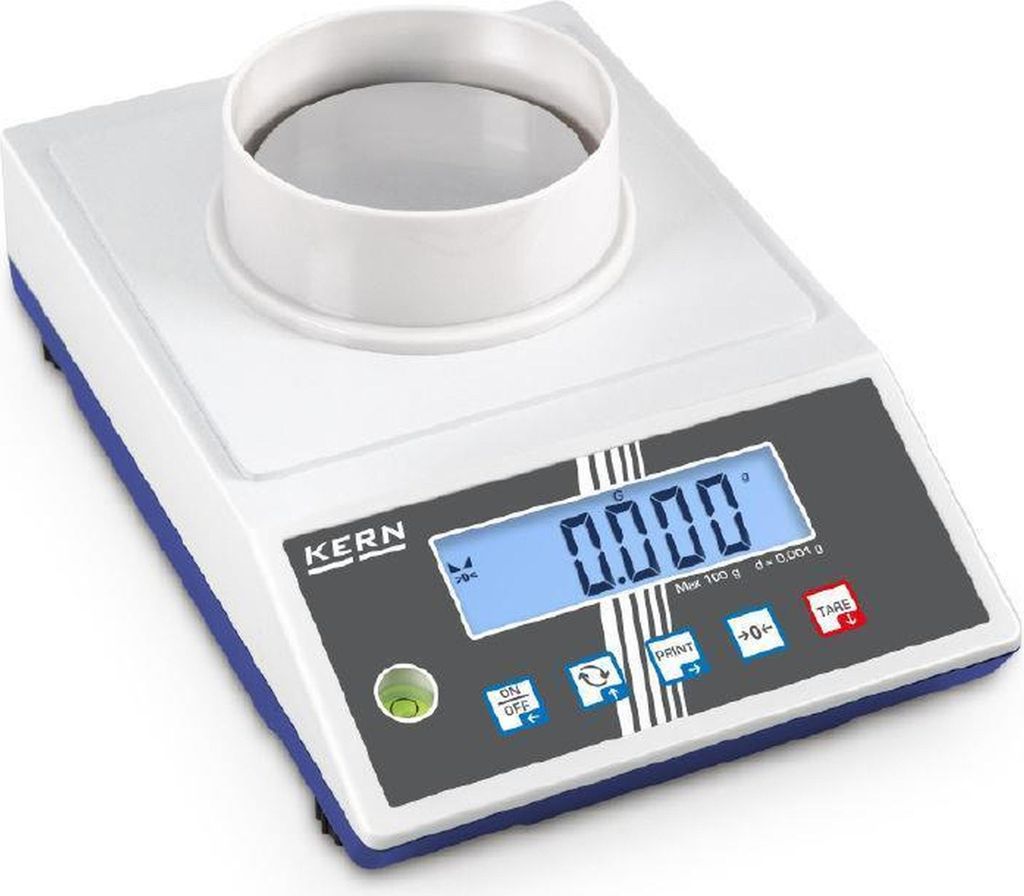 Präzisionswaage, BxTxH 163x245x65 mm, Edelstahl-Wägeplatte ringförmig Durchm. 82 mm, Wägebereich 200 g, Wägeschritte 0,001 g
