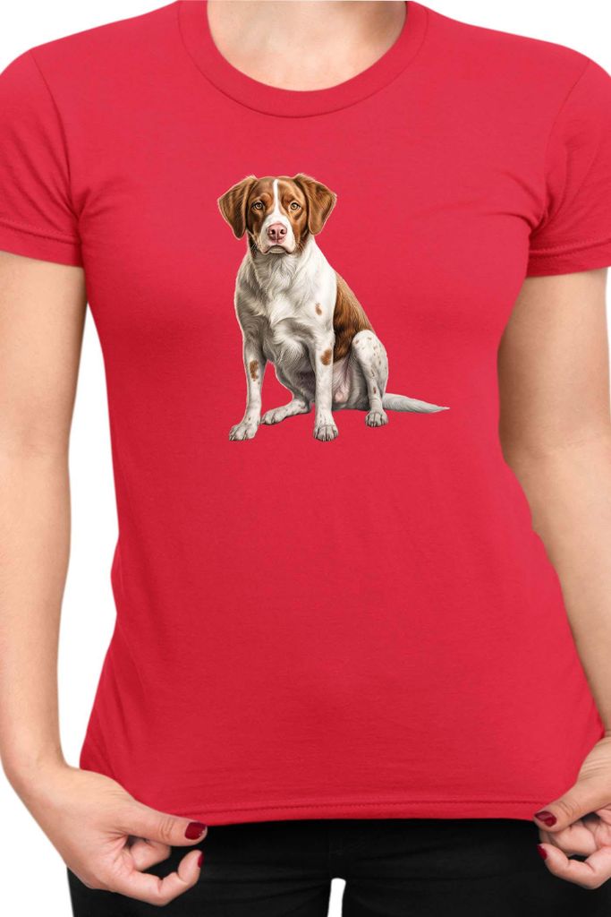 Damen T-Shirt Dogs Breeds Brittany Dog Breed 006, Lady L / Rot