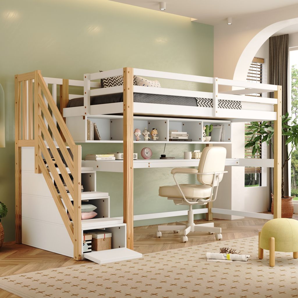 Flieks Etagenbett 90x200cm mit Treppe, Hochbett mit Produktbild
