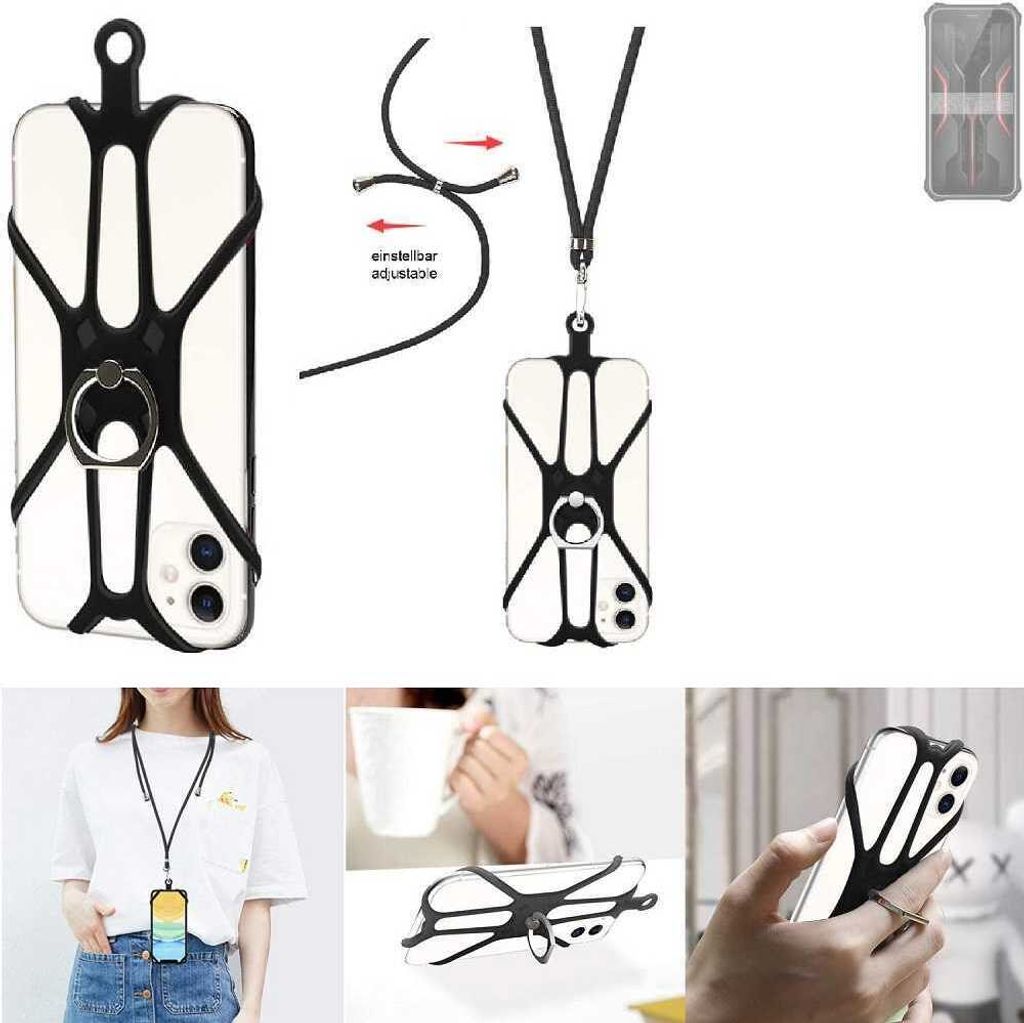 K-S-Trade 3in1 Handykette Handyband Handykordel Halsband Smartphone-Ring Handy-Ring kompatibel mit FOSSiBOT F101P Fingerhalterung Handyring