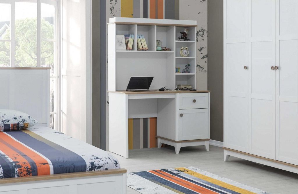 Holztisch Schreibtisch Regale Computertisch Holz Weiß Kinderzimmer