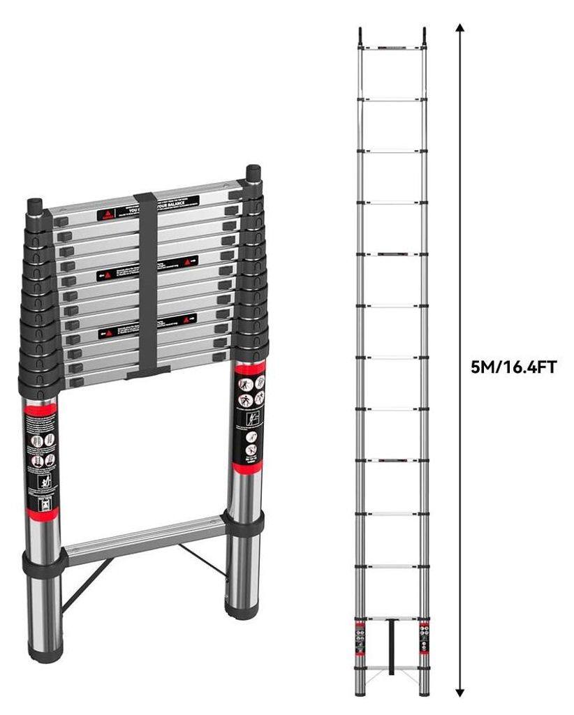 Teleskopleiter - Haushaltsleiter - Klappbar - Mehrzweck - 5 m Aluminium - Tragbar Kompakt