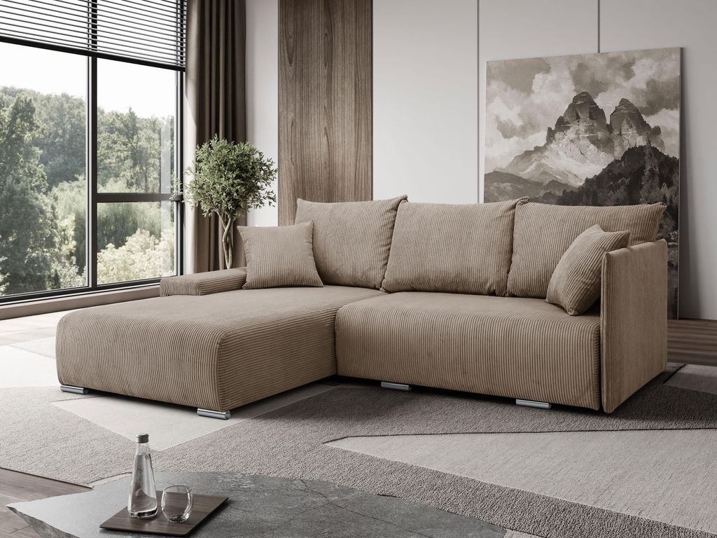 Kaiser Möbel Ecksofa, Sofa L form, Couch L form Livorno L stoff Poso Hellbraun Links