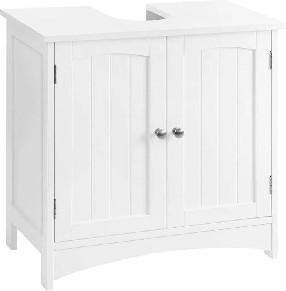 Armoire de salle de bains à 2 portes blanche, meuble de rangement bois