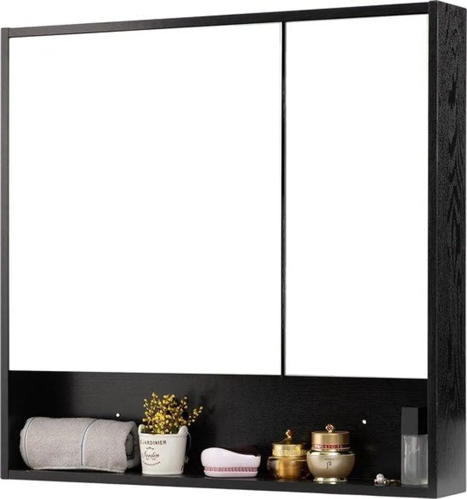 Armoire murale de salle de bains noire avec miroir et tablette basse