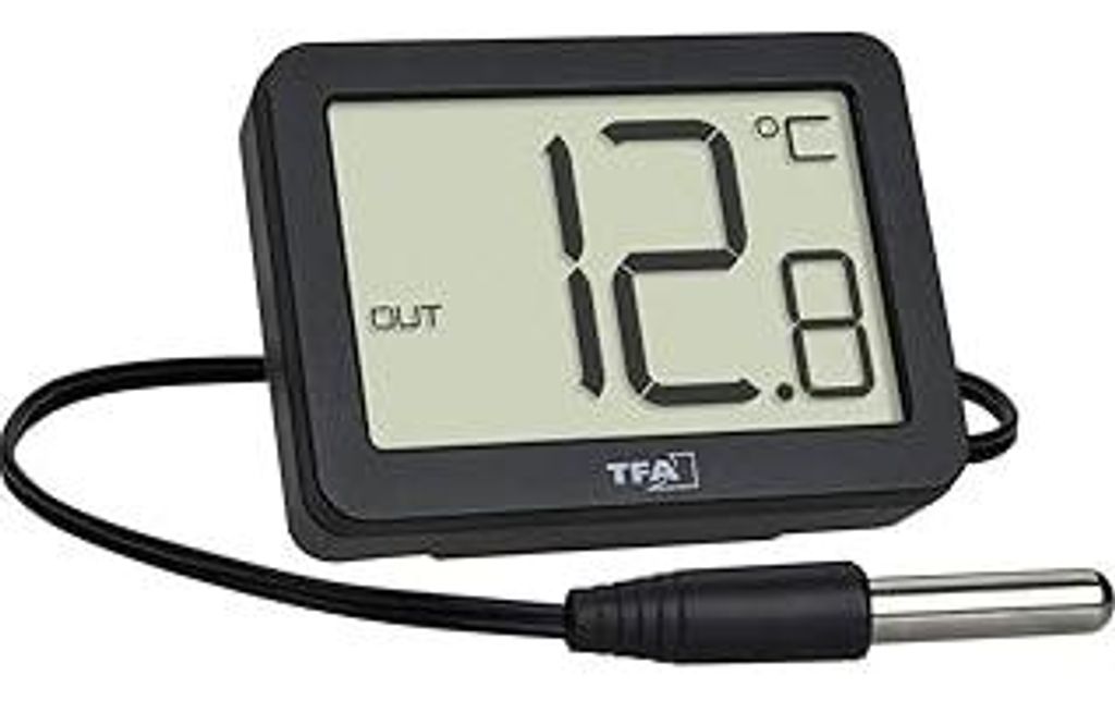 TFA Dostmann Digitales Innen-Außen-Thermometer, 30.1066.01, inkl wasserdichter TemperaturFühler, Höchst- und Tiefstwerte, mit Magnet/Ständer, s...