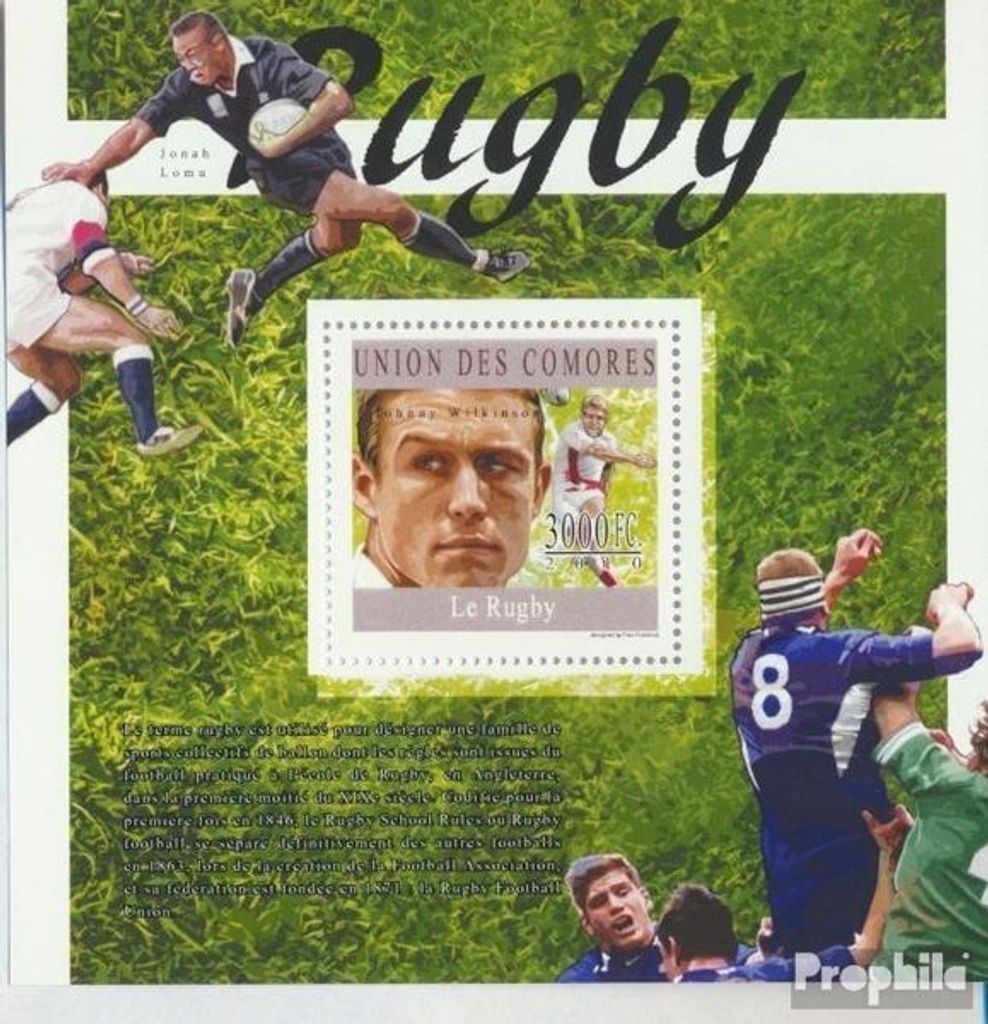 Briefmarken Komoren 2010 Mi Block 589 (kompl. Ausg.) postfrisch Rugby (Jonny Wilkinson)