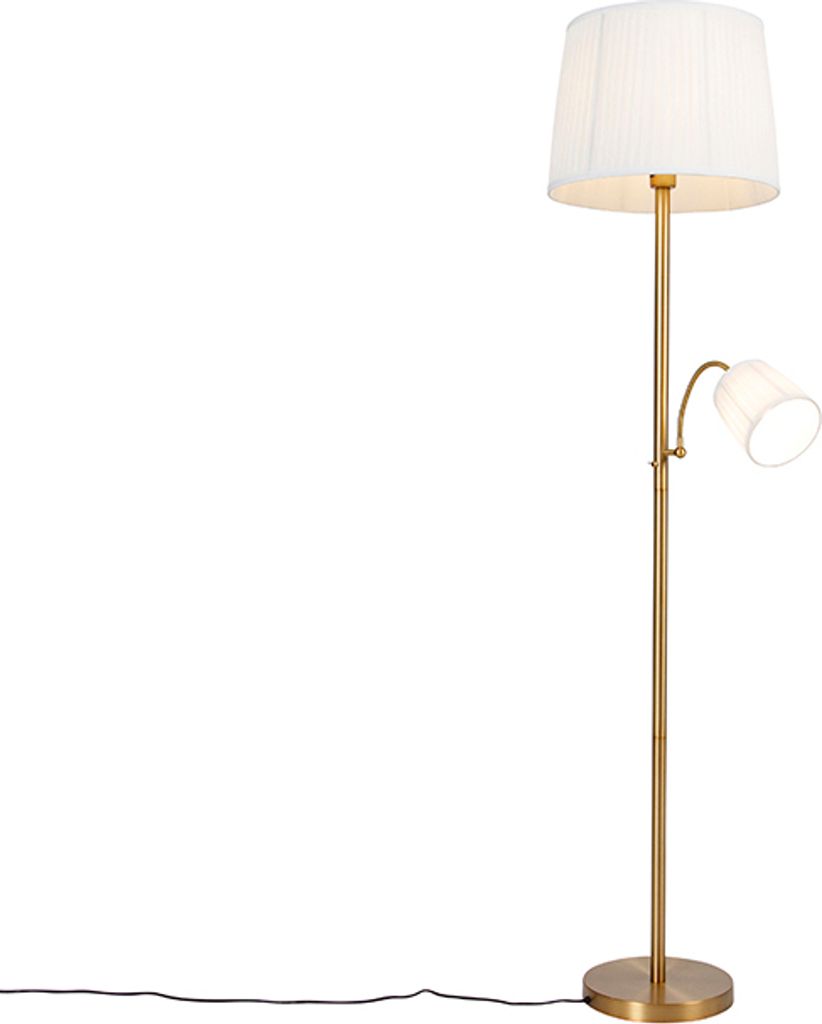 QAZQA - Klassisch I Antik Klassische Stehleuchte I Stehlampe I Standleuchte I Lampe I Leuchte Bronze Stoffschirm Weiß mit Leselampe - Retro I Wohn...