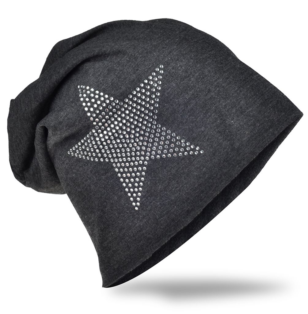 Beanie Muetze Strass Stern Anthrazit Produktbild 