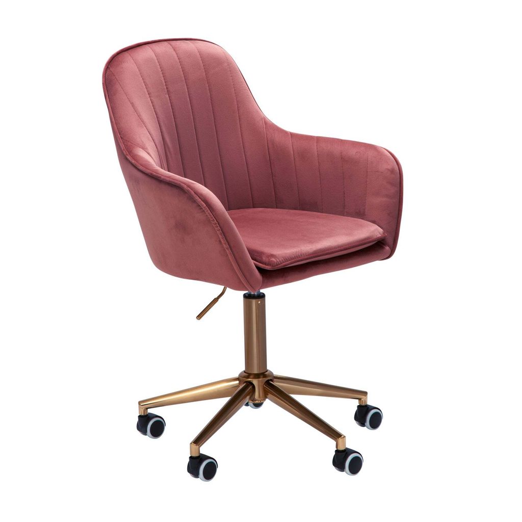 Bürostuhl - Rosa Samt - Design Drehstuhl mit Rückenlehne - Höhenverstellbar - 120kg Arbeitsstuhl - Schalenstuhl mit Rollen