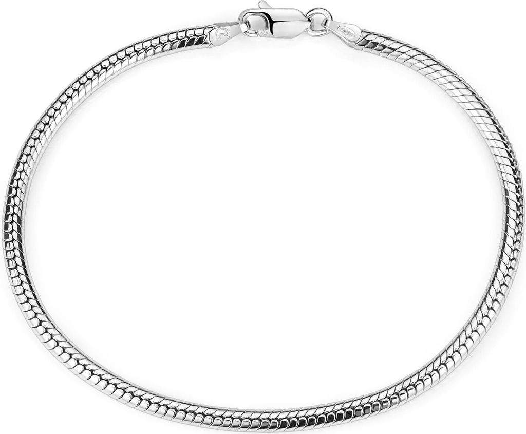 MATERIA 925 Silber Armband Schlangenkette 17-23cm - Beads Armband rhodiniert 3mm mit Box #SA-7