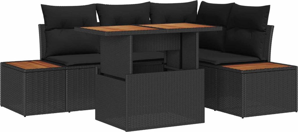 Garten-Sofa-Set mit Speicher 5 pcs Schwarz Poly Rattan