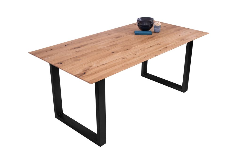 Esszimmertisch Schweizer Kante eckig massiv & geölt Eiche 160x85 schwarz U-Gestell Lotte