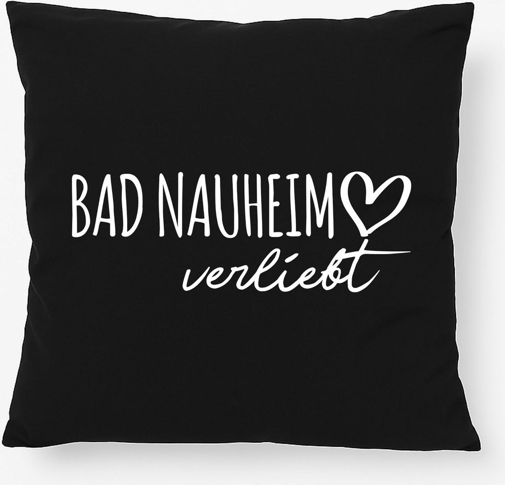 Huuraa Kissen Bad Nauheim verliebt 40x40cm mit Füllung Black Baumwolle Dekokissen Geschenkidee