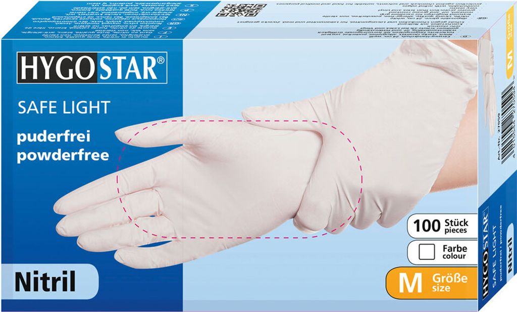 Nitril-Handschuh Safe Light puderfrei M 24cm weiß VE=10x100 Stück