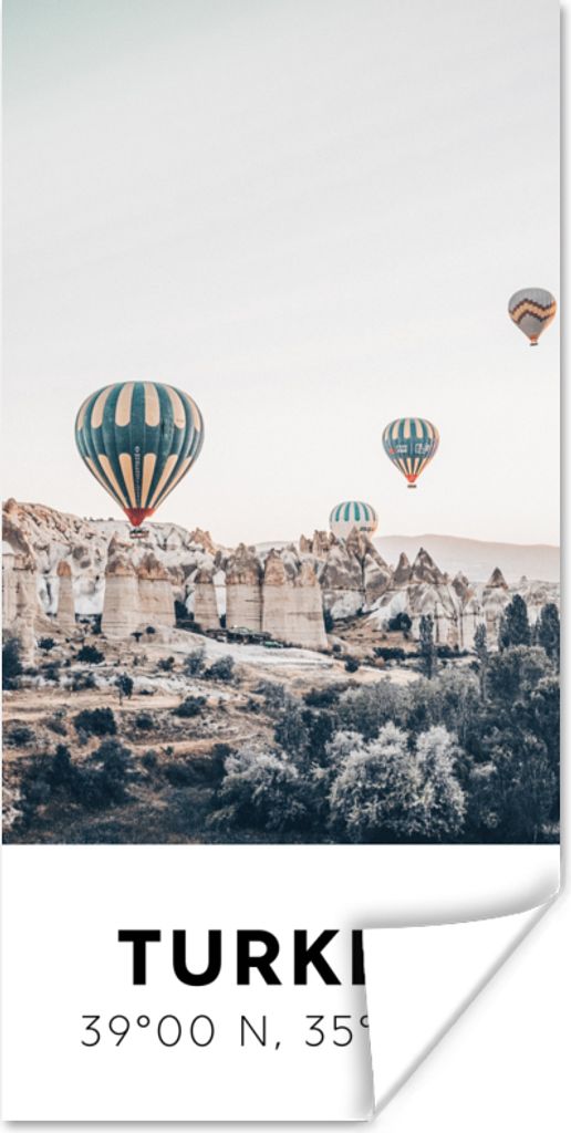 MuchoWow Poster Heißluftballon - Türkei - Sommer - Grau 60x120 cm - Wandschmuck