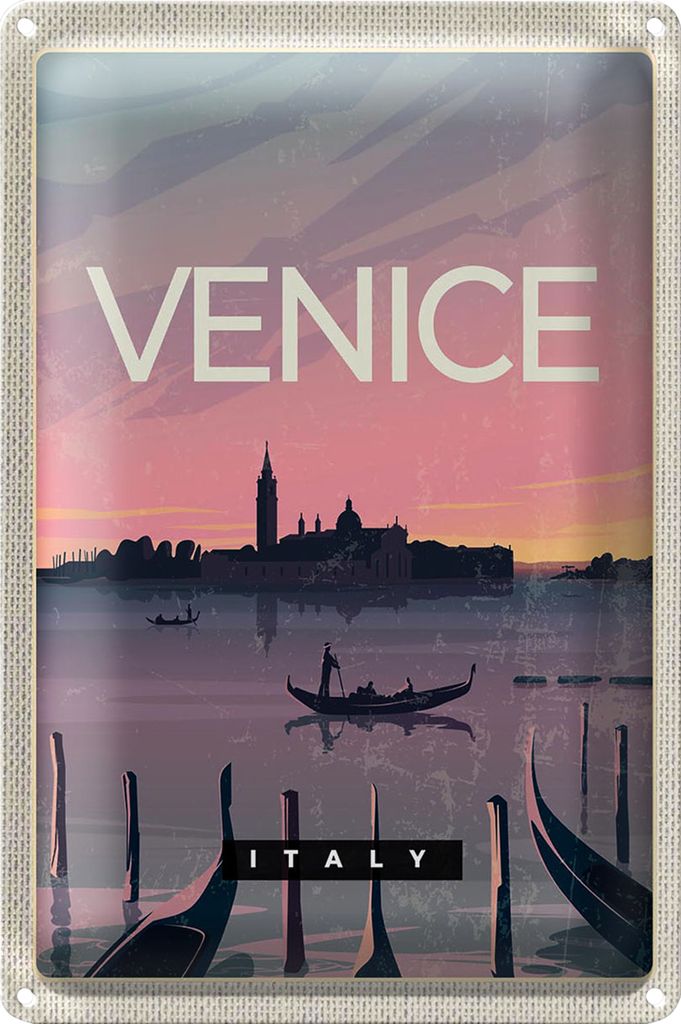 Blechschild Reise 20x30cm Venice Italy Boot malerisches Bild