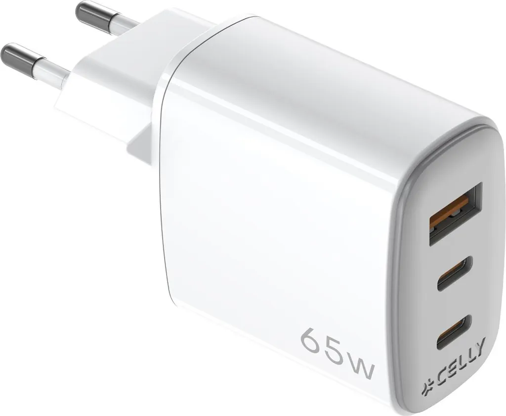 Celly 65W Caricatore Auto Bianco UPTC1USB2USBC65 - Mai più Batteria Scarica