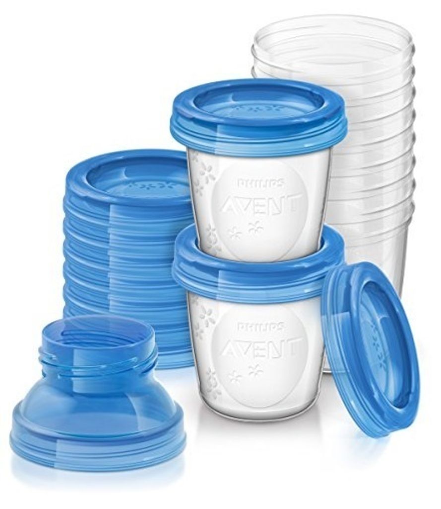 Philips AVENT Aufbewahrungssystem für Muttermilch, Becher inklusive Deckel, Adapter (Modell SCF618/10) 10 Stück (1er Pack)
