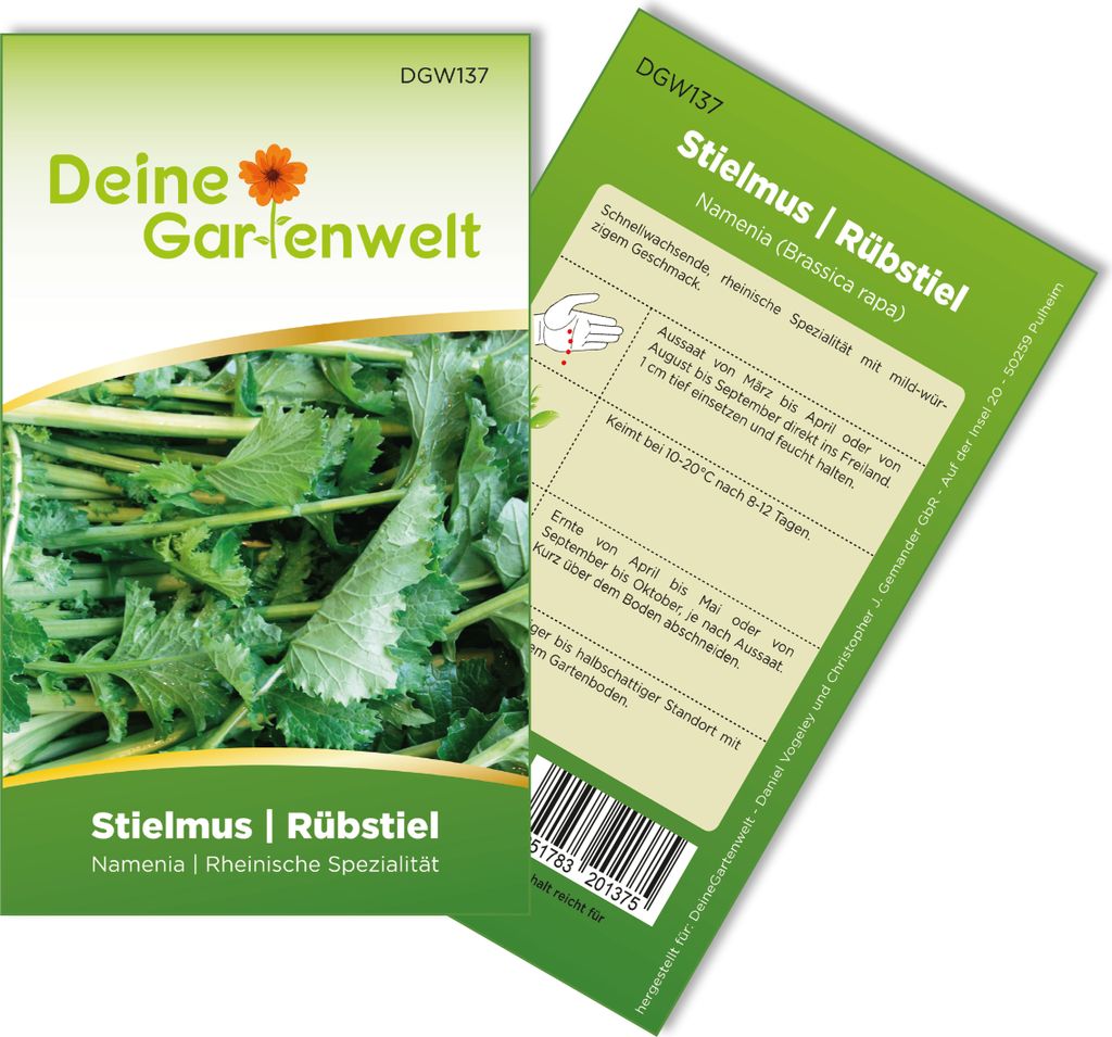 Stielmus Rübstiel Namenia Samen - Brassica rapa -Stielmussamen - Gemüsesamen - Saatgut für 1.000 Pflanzen