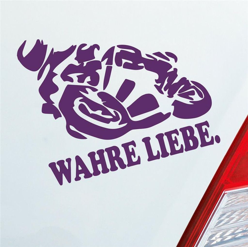 Auto Aufkleber Motorrad Wahre Liebe Moped Bike Mopped JDM 12x10 cm Lila Sticker Heckscheibenaufkleber