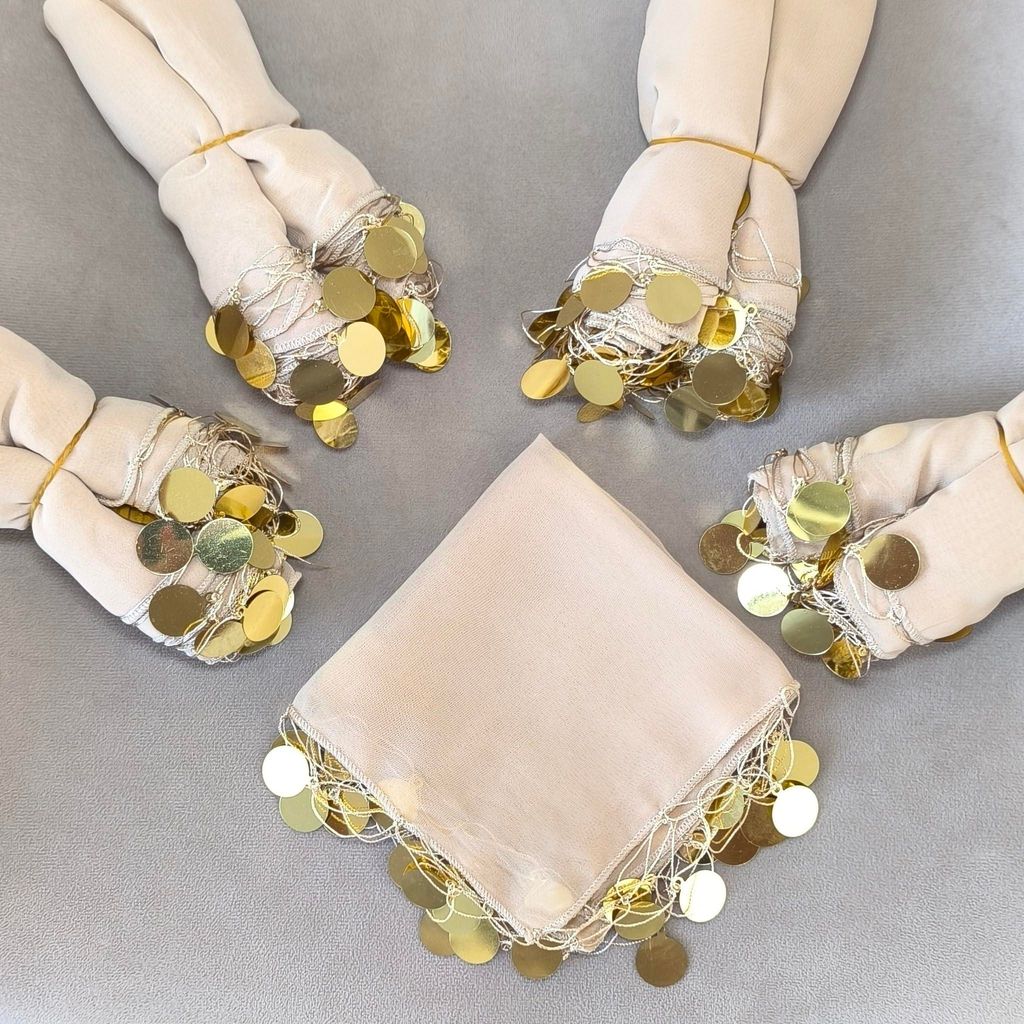 10x Beige mit golden Pulls Halay Mendili groß 20x20 cm Produktbild 