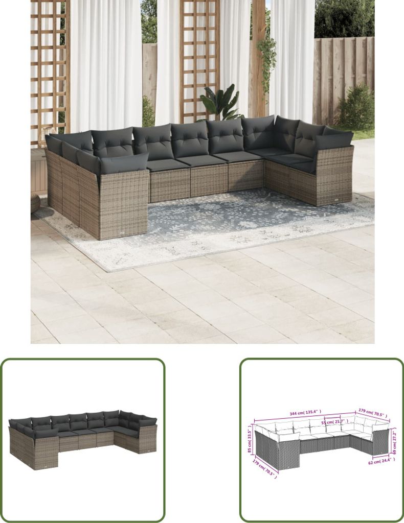 The Living Store 10-tlg. Garten-Sofagarnitur mit Kissen Produktbild 