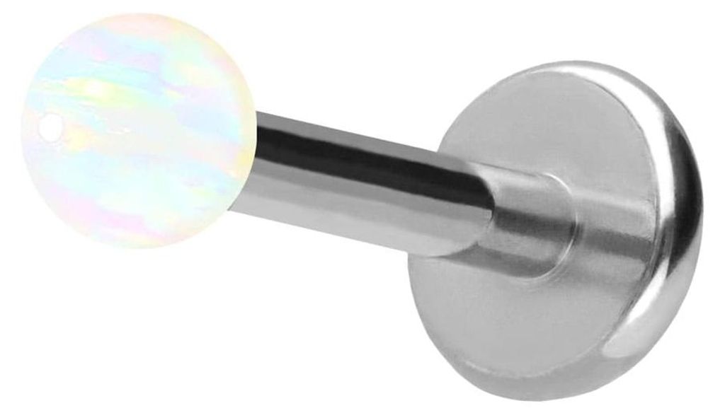 Ohrpiercing, Nasenpiercing Titan Labret mit Push Fit SYNTHETISCHER OPAL Silber Stablänge: 10mm + Stabstärke: 1,2mm + Kugelgröße: 2,5mm