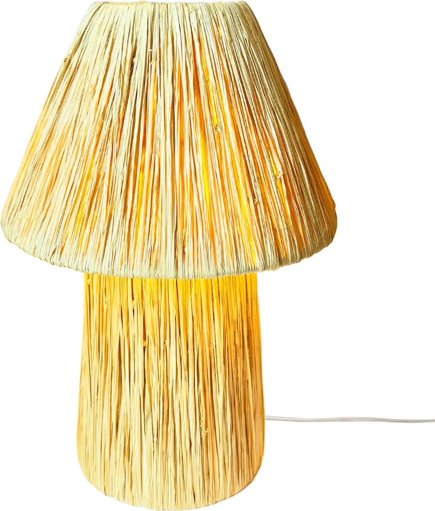 Lampe de Table Morjan Beige Boho Déco - Luminaire Chic en Rotin Tressé