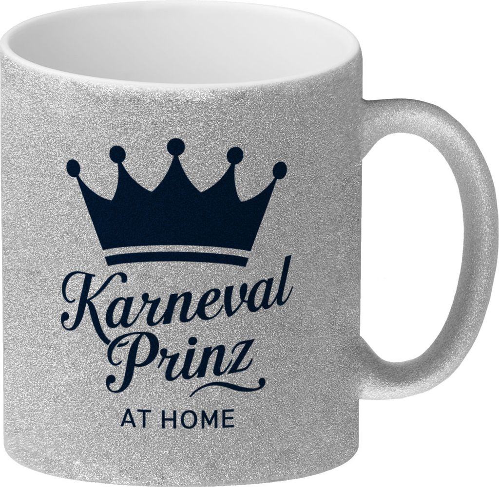 KARNEVAL PRINZ Glitzer-Kaffeebecher mit blauer Krone
