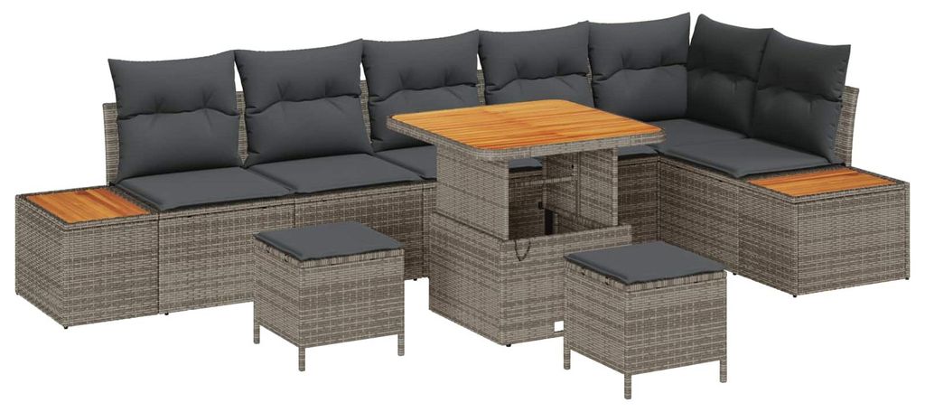 vidaXL Gartensofa-set mit Kissen 9 pcs Grau