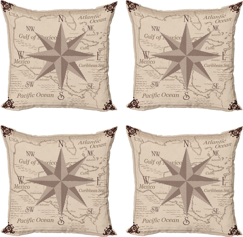 ABAKUHAUS Kompass Kissenbezug Set (4 Stück), Mittelamerika Karte, Moderner Doppelseitiger Digitaldruck, 45 cm x 45 cm, Flieder Pflaume