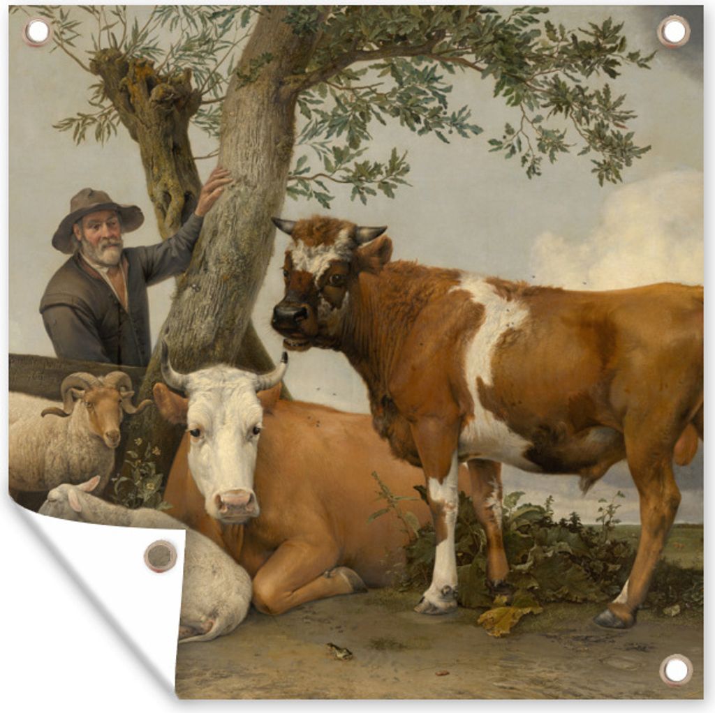 MuchoWow 50x50 cm Outdoor-Poster Gartendeko Sichtschutz Garten Poster für den Garten Der Stier - Gemälde von Paulus Potter