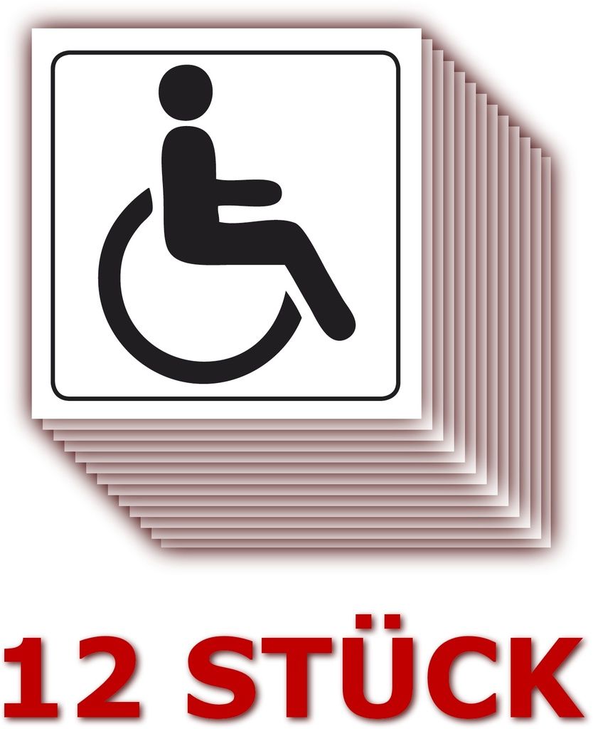 12 Stück - Folienaufkleber Behinderten WC Größe 5 x 5 cm - für innen und außen geeignet ( 509k ) - WC Rollstuhl geeignet