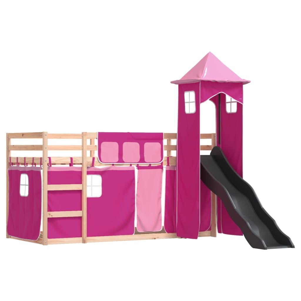 "2026 MODERNE"Bettgestell/Etagenbett - Einzelbett/Jugendbett - Erwachsene/r / Kind - mit Rutsche und Gardinen Rosa 80x200cm - Klassische Betten Neu...