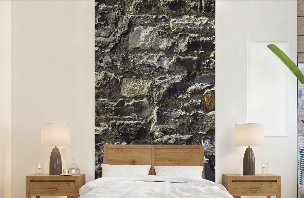 MuchoWow Fototapete für Wohnzimmer oder Schlafzimmer Wandtapete Vinyl Motivtapete Wand - Steine - Grau - 120x240 cm - Hintergrundbild