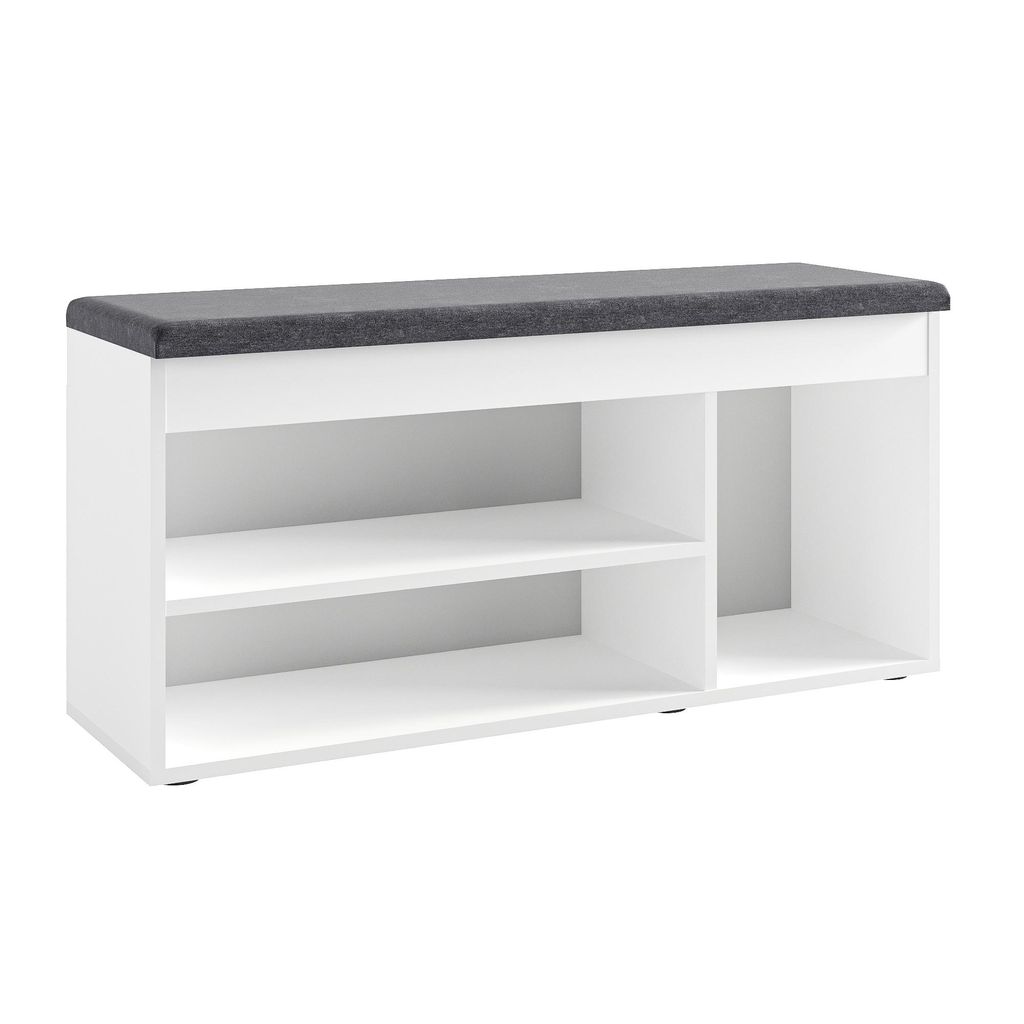 KOMTO Schuhbank mit Sitzfläche - Schuhregal Bank mit Stauraum Schuhschrank mit Sitzbank Flur Bank Garderobenbank Sofia 100 x 48 x 32 cm Weiß