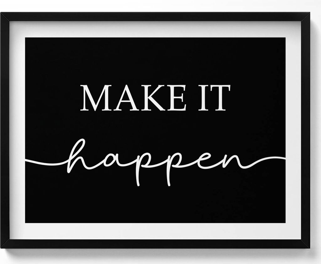 Motivierender Slogan „Mach was draus“– Wandbild mit Rahmen – Gerahmtes Bild – Wanddekoration – 80x60 cm – Schwarz Rahmen