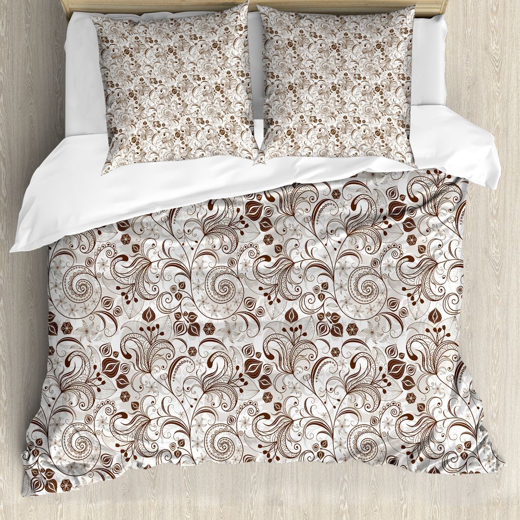 ABAKUHAUS Schokolade Bettbezug, Klassische Blumenmotive, Milbensicher Allergiker geeignet mit Kissenbezügen, 155 cm x 220 cm - 80 x 80 cm, Braun w...