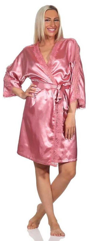 Damen Morgenmantel kurzer Kimono Satin mit Spitze;  Produktbild 