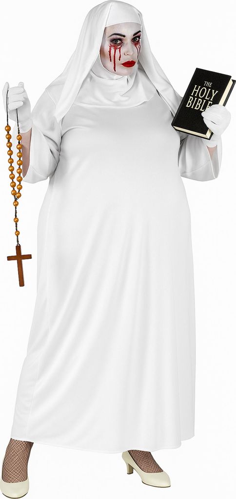 Geisternonnen-Kostüm für Damen in Übergröße weiß - XXXL