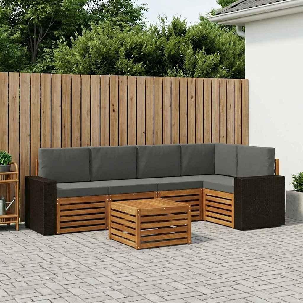 Möbel Ecksofa Set 6 pcs Natur und Anthrazit Massivholz AkazieGartensofas - Gartensofas c1784