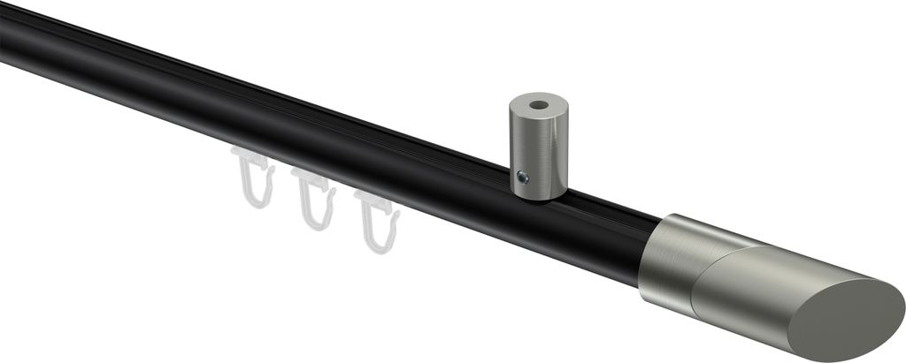 Interdeco Innenlaufstange / Gardinenstange mit Innenlauf Schwarz / Edelstahl-Optik, Typ Sonius Verano (Schräge Bicolor) Deckenmontage, 20 mm Ø 1-...