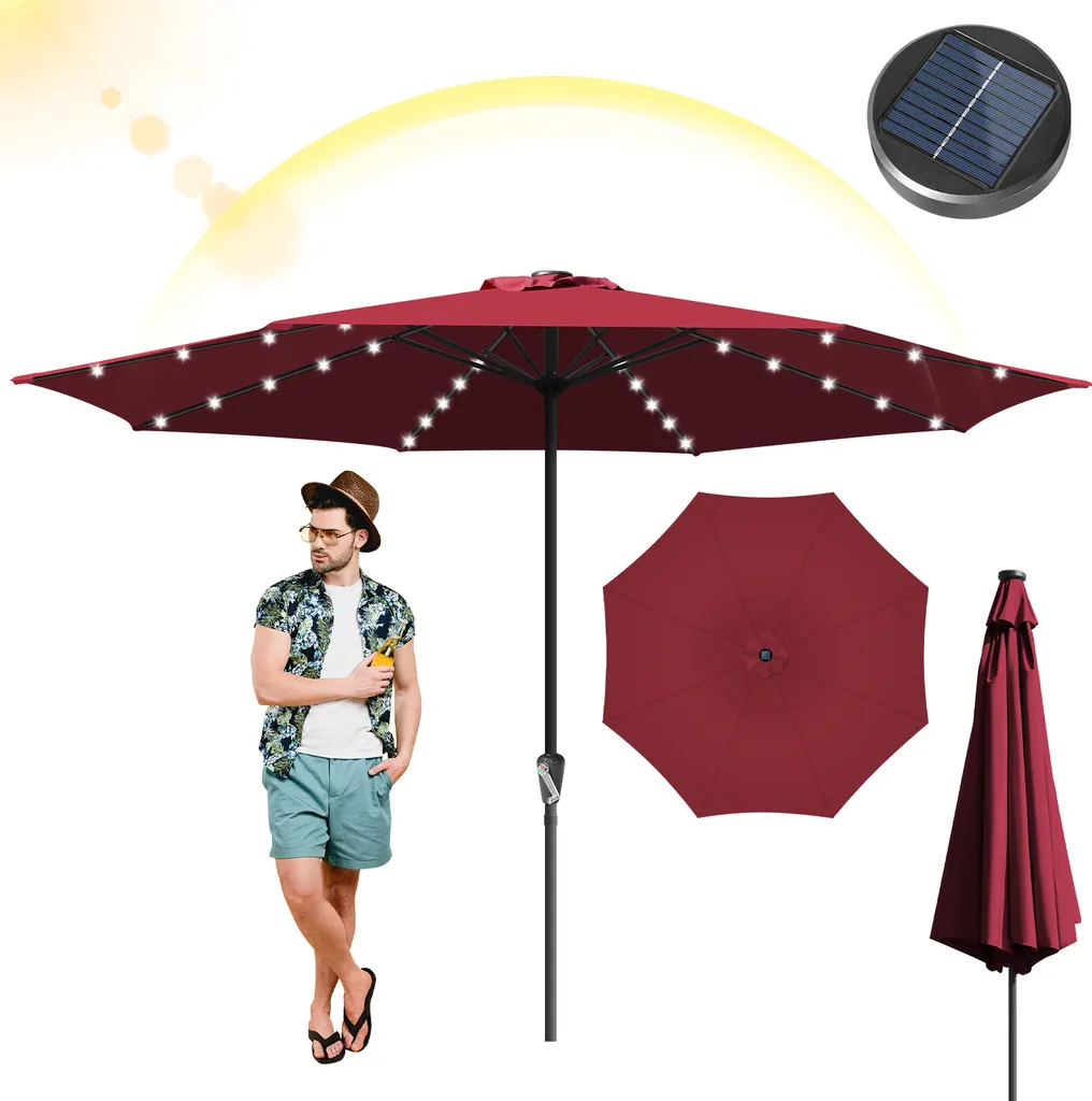 Izrielar Ombrellone 3,5 m con Luci LED - Parasole Rosso per Terrazza - 1